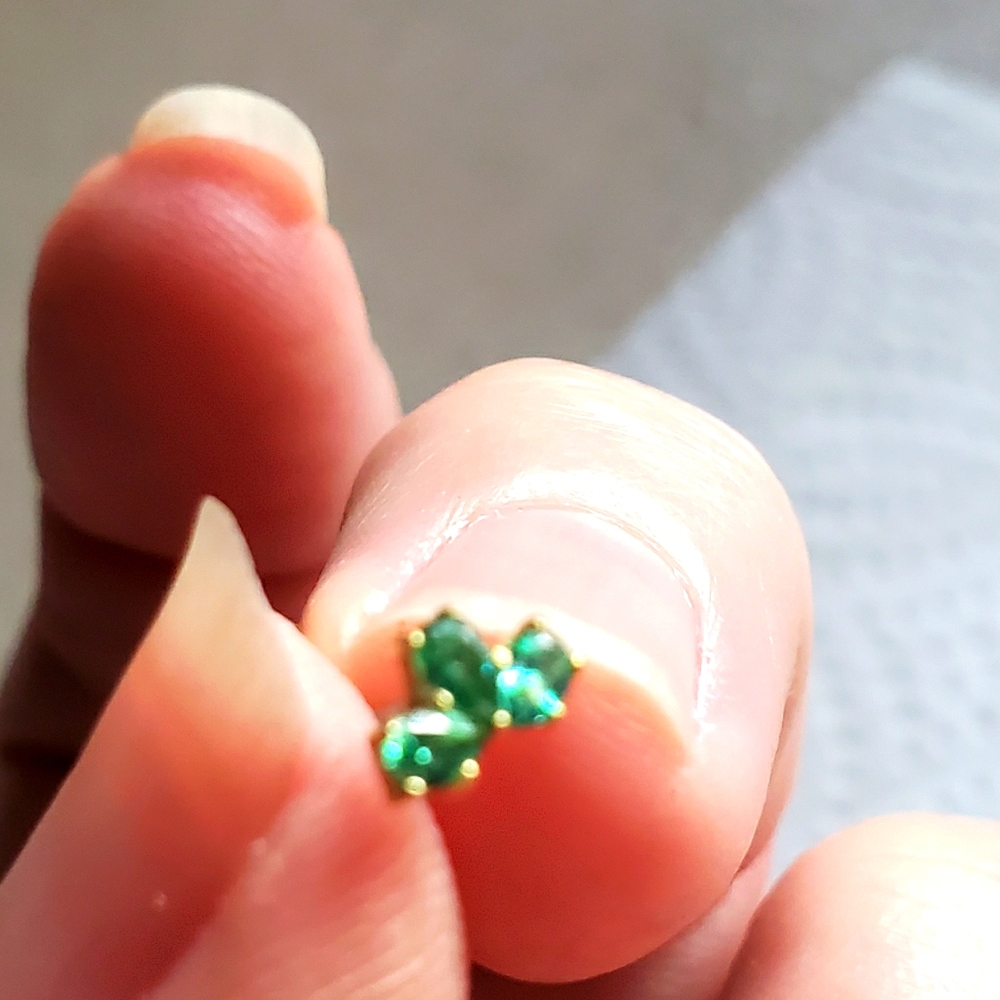Emerald and Gold triple piercing earring